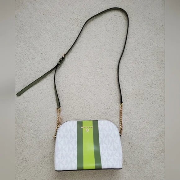 Michael Kors Bright Limeade Cindy Small Crossbody Bag w/ Center Stripe EUC - Picture 1 of 15
